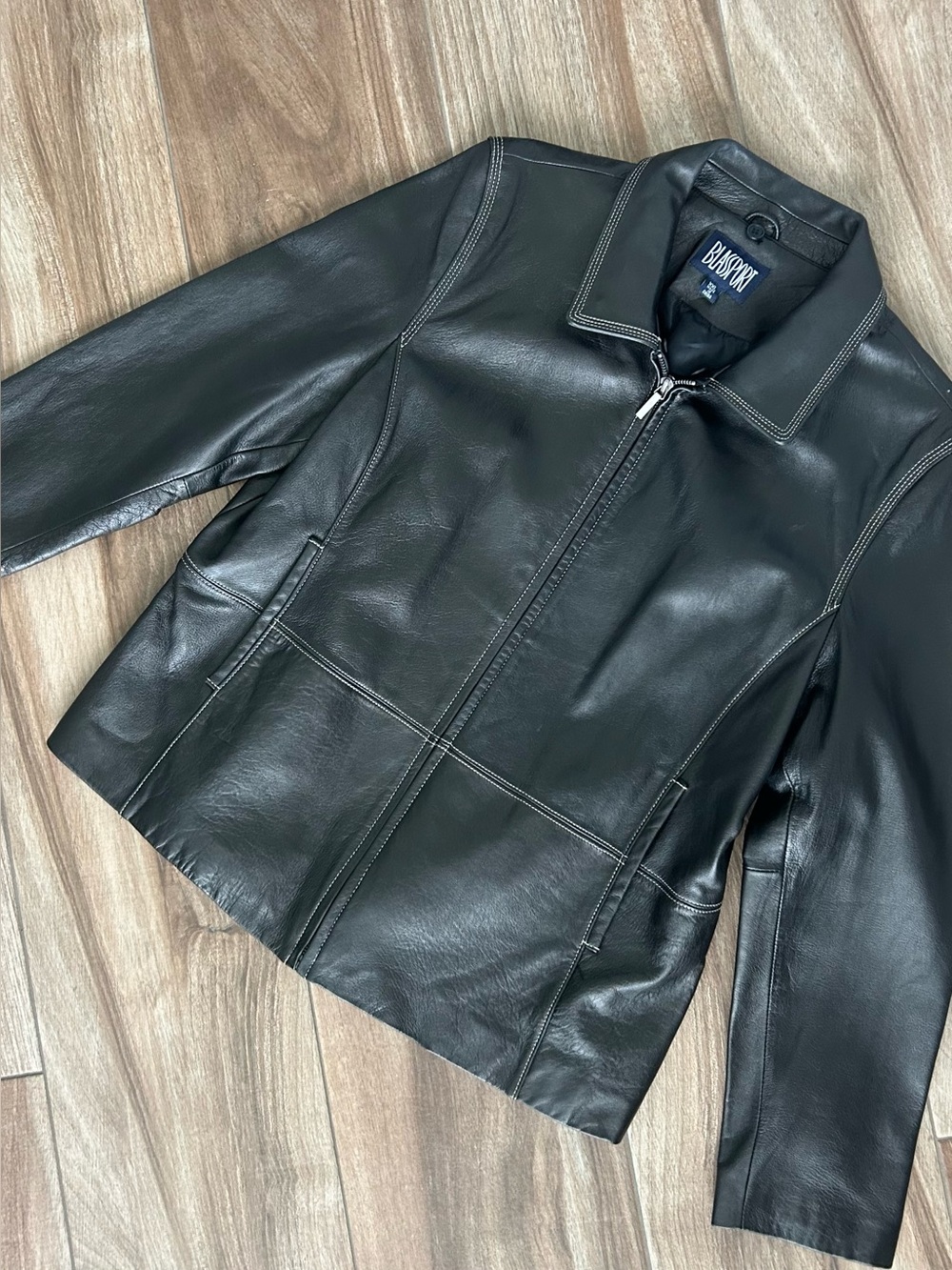 Blassport XXL Dark Brown Leather Jacket - Full Zip, Pockets, Collar, Lined